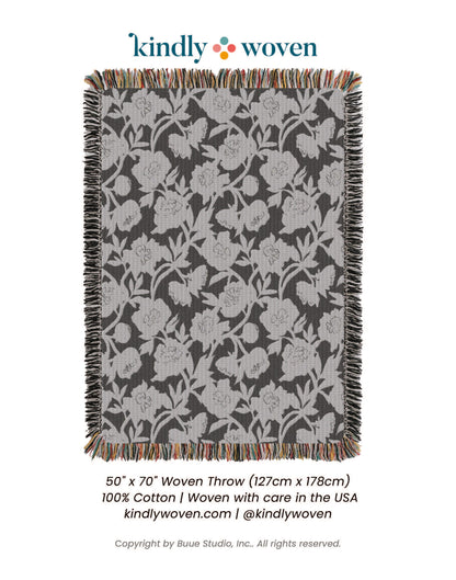 Neutral Botanical Throw Blanket, Reversible Cotton Jacquard Throw