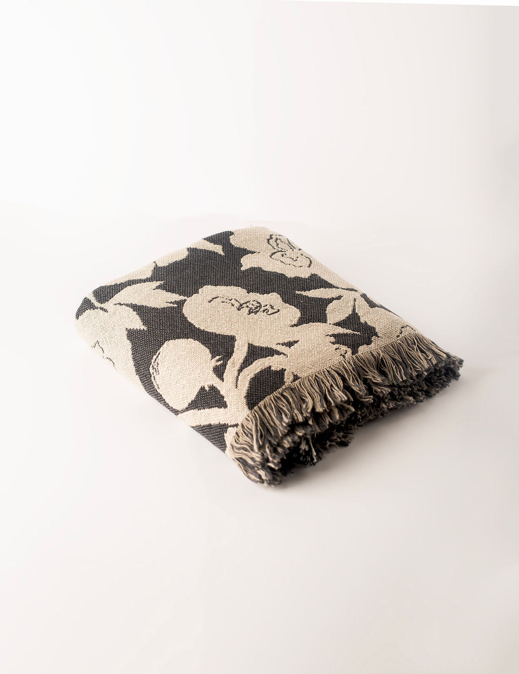 Neutral Botanical Throw Blanket, Reversible Cotton Jacquard Throw