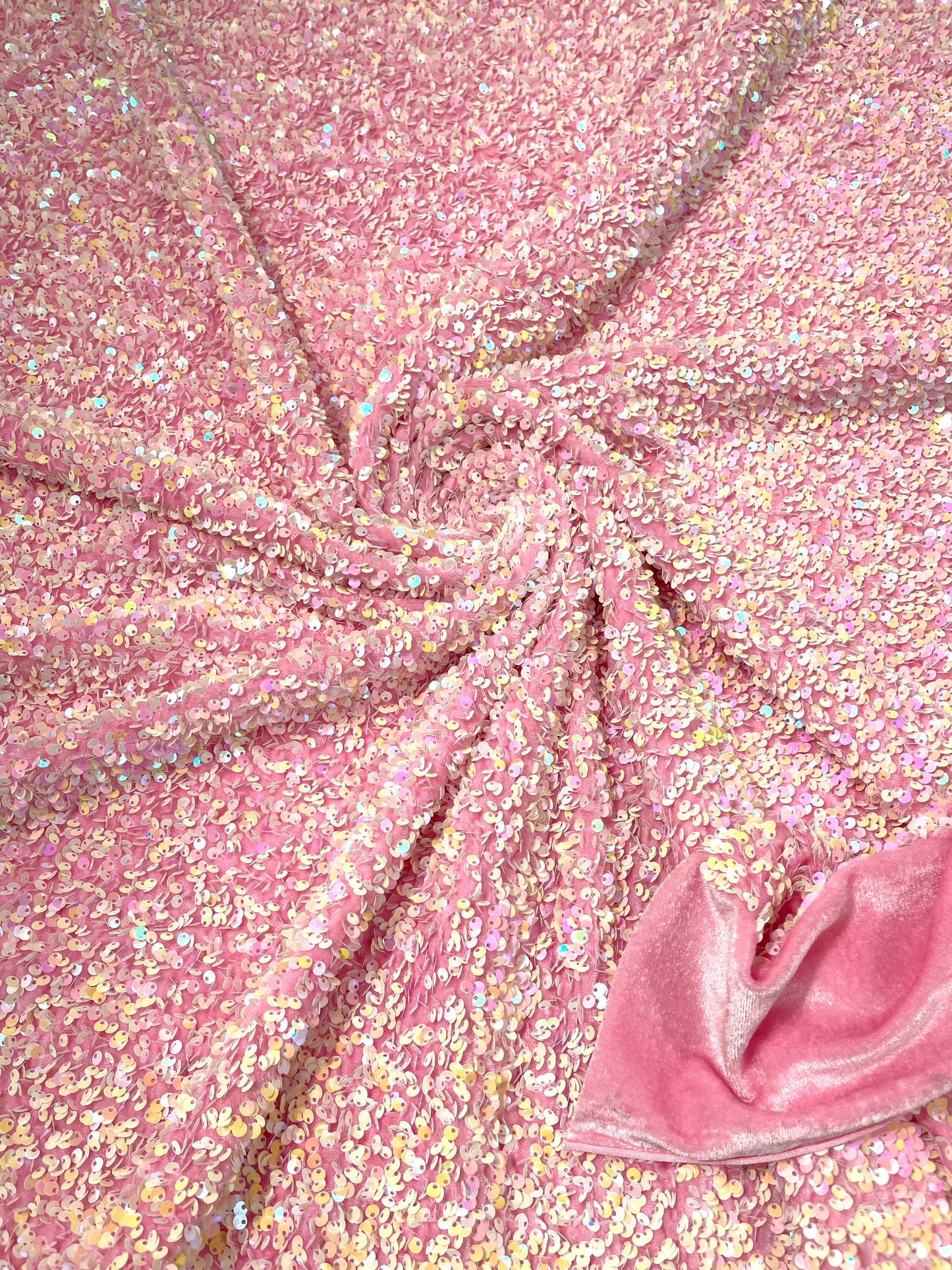All-Over 5mm Shiny Sequins Stretch Velvet 54" Wide| New Creations Fabric & Foam Inc.