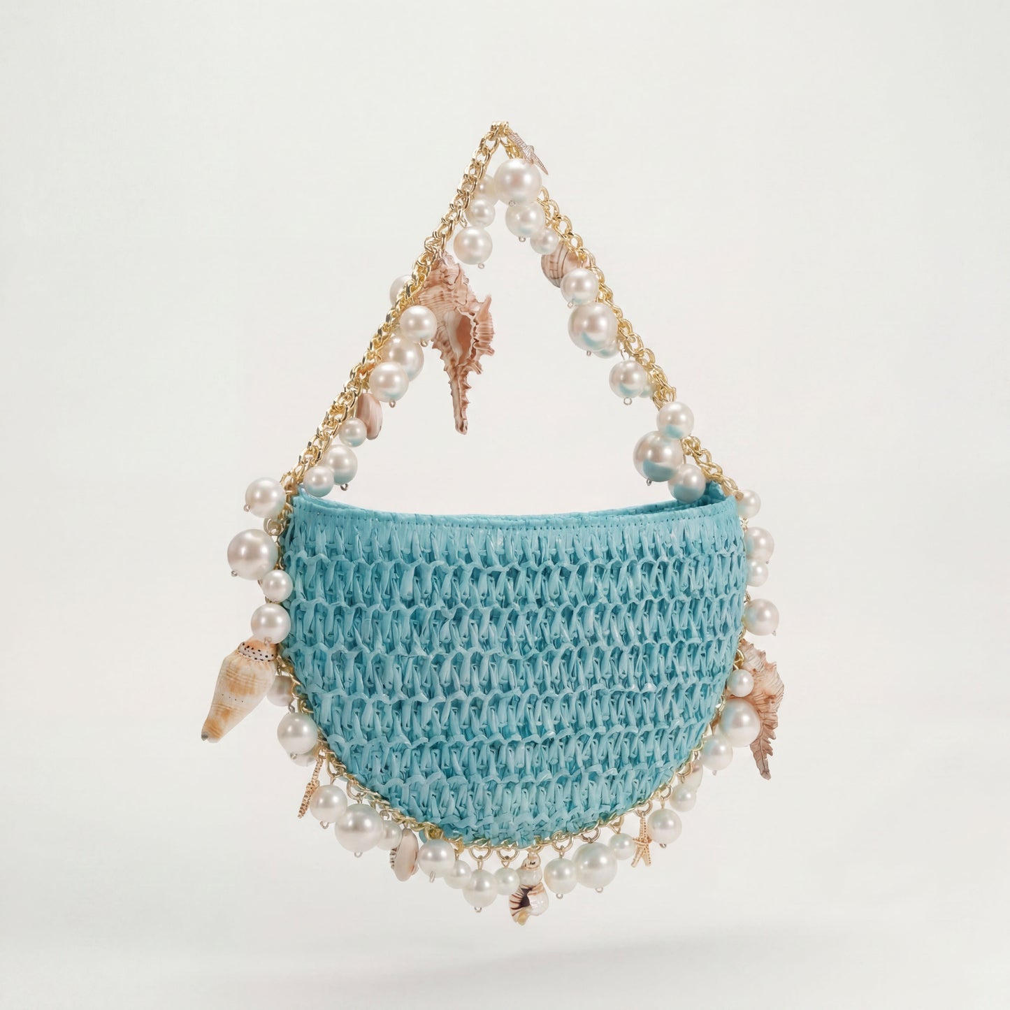 Mini Raffia Shell Bag - Riviera Blëu