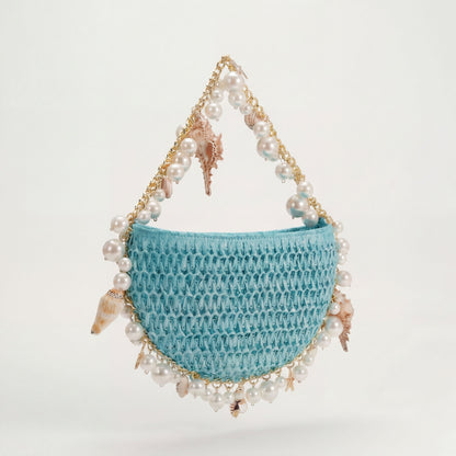 Mini Raffia Shell Bag - Riviera Blëu