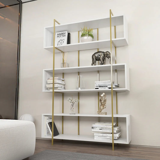 Bruti 71" Tall Geometric Metal Wood Bookcase | Bookshelf | Display Unit