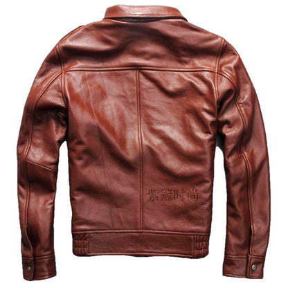 Bron Men’s G1 Cowhide Leather Jacket – Tan & Black Vintage Style