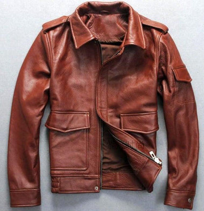 Bron Men’s G1 Cowhide Leather Jacket – Tan & Black Vintage Style