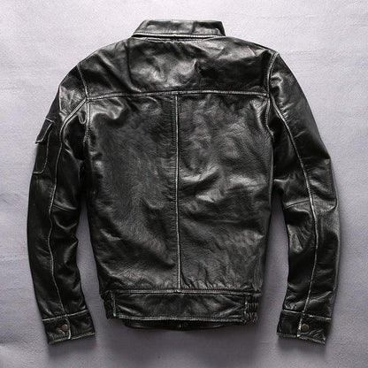 Bron Men’s G1 Cowhide Leather Jacket – Tan & Black Vintage Style