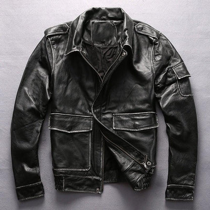 Bron Men’s G1 Cowhide Leather Jacket – Tan & Black Vintage Style