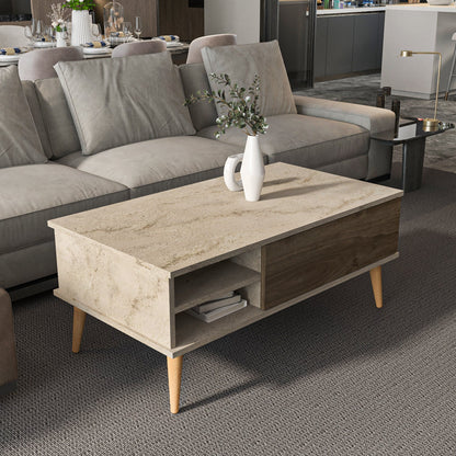 Como 47" Modern Coffee Table with Hidden Compartment and Open Shelves