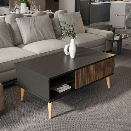 Como 47" Modern Coffee Table with Hidden Compartment and Open Shelves