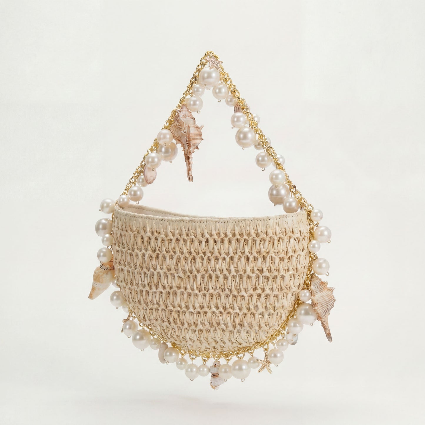 Mini Raffia Shell Bag - Sable Crème