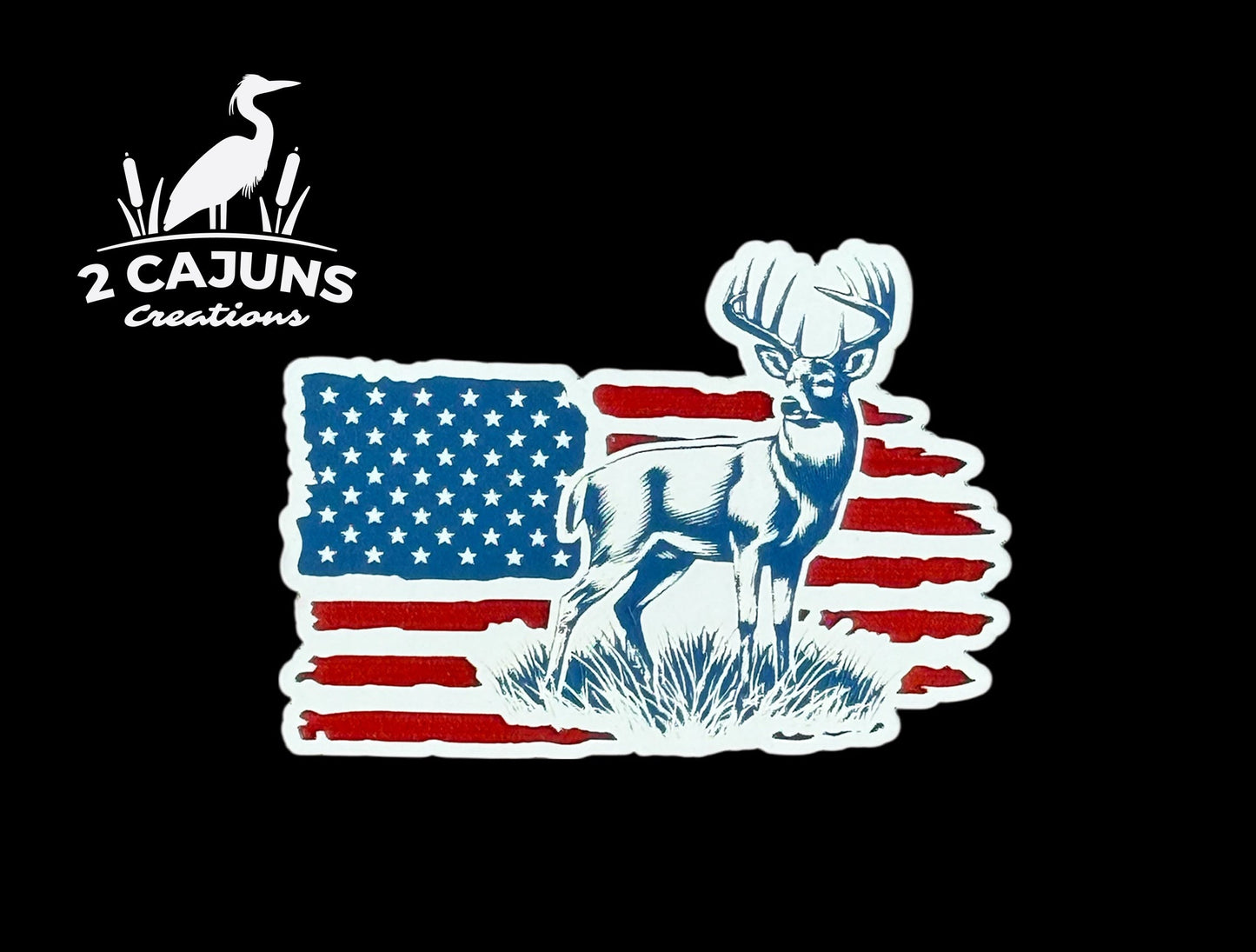 Deer on American Flag Hunting Patriotic Red White and Blue Acrylic Hat Patch