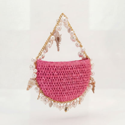 Mini Raffia Shell Bag - Pink Sands