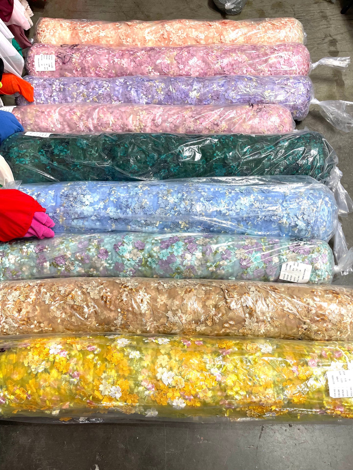 Multi Color 3d floral Daisy Design Embroider Lace 54" Wide| New Creations Fabric & Foam Inc.