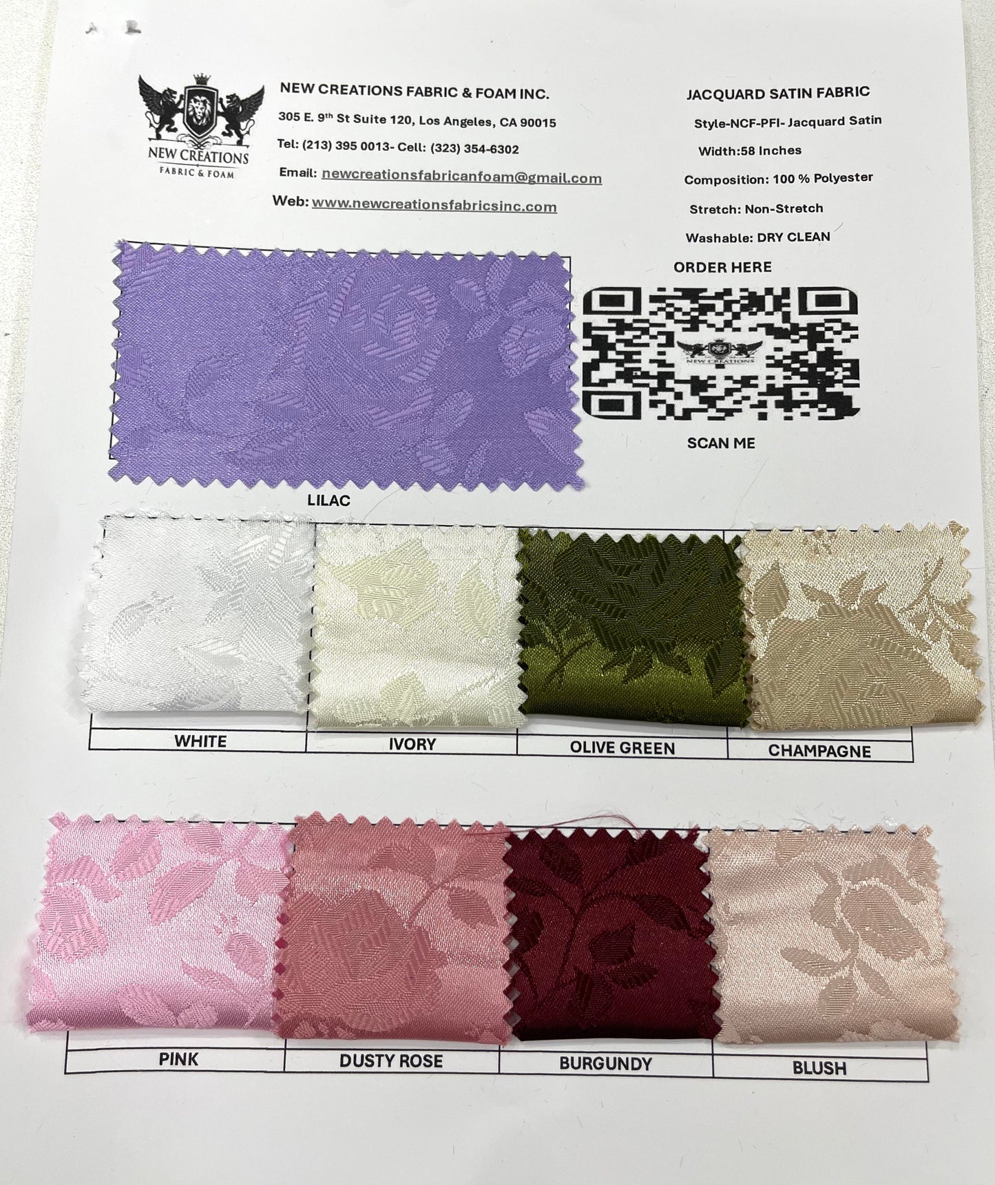 Flower Rose Jacquard Satin 58" Wide| New Creations Fabric & Foam Inc.