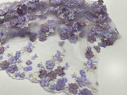 Multi Color 3d floral Daisy Design Embroider Lace 54" Wide| New Creations Fabric & Foam Inc.