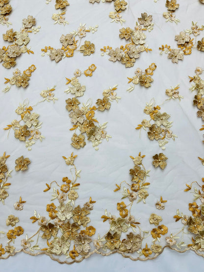 Multi Color 3d floral Daisy Design Embroider Lace 54" Wide| New Creations Fabric & Foam Inc.