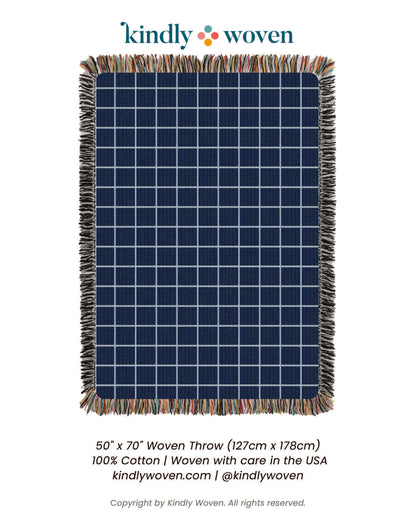 Greer — Lapis Colorway - Reversible Woven Blanket with Fringe
