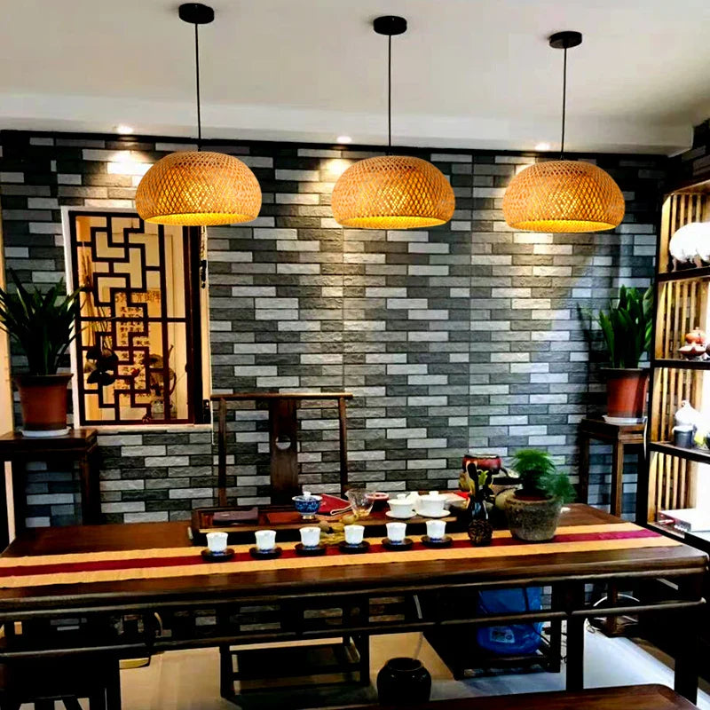 Bamboo Hand Knitted Wood Rattan Creative Hanging Lamp Light Fixture