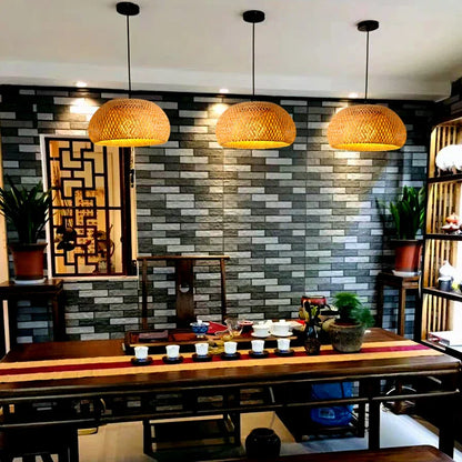 Bamboo Hand Knitted Wood Rattan Creative Hanging Lamp Light Fixture