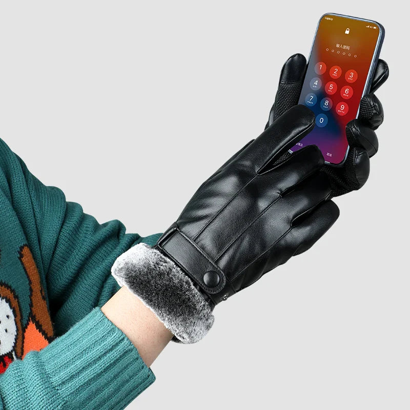 Men Gentleman Thicken Warm Touch Screen Pu Faux Leather Winter Gloves