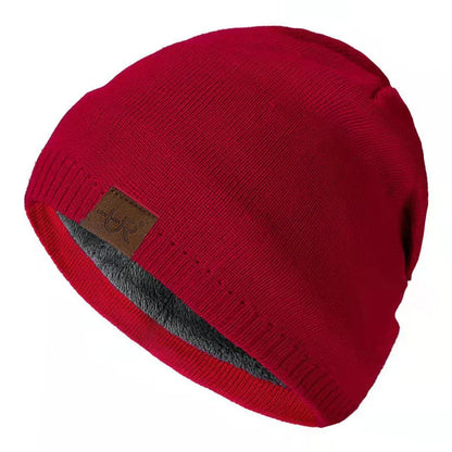 Unisex Solid Color Knitted Hats For Men & Women Beanie Cap Fur Warm Lining
