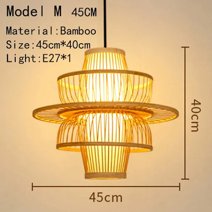 Bamboo Hand Knitted Wood Rattan Creative Hanging Lamp Light Fixture