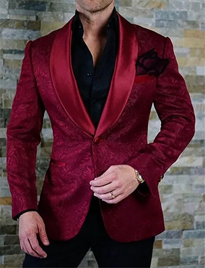 White Pattern Groom Tuxedos Shawl Satin Lapel Men Suits 2 Pieces Wedding Bridegroom ( Jacket + Pants + Tie  )
