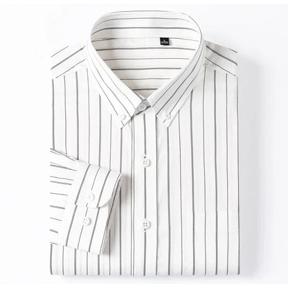 England Style Soft 100% Cotton Fashion Shirts Single Patch Pocket Long Sleeve Standard-fit Button-down Man Casual Striped Shirt