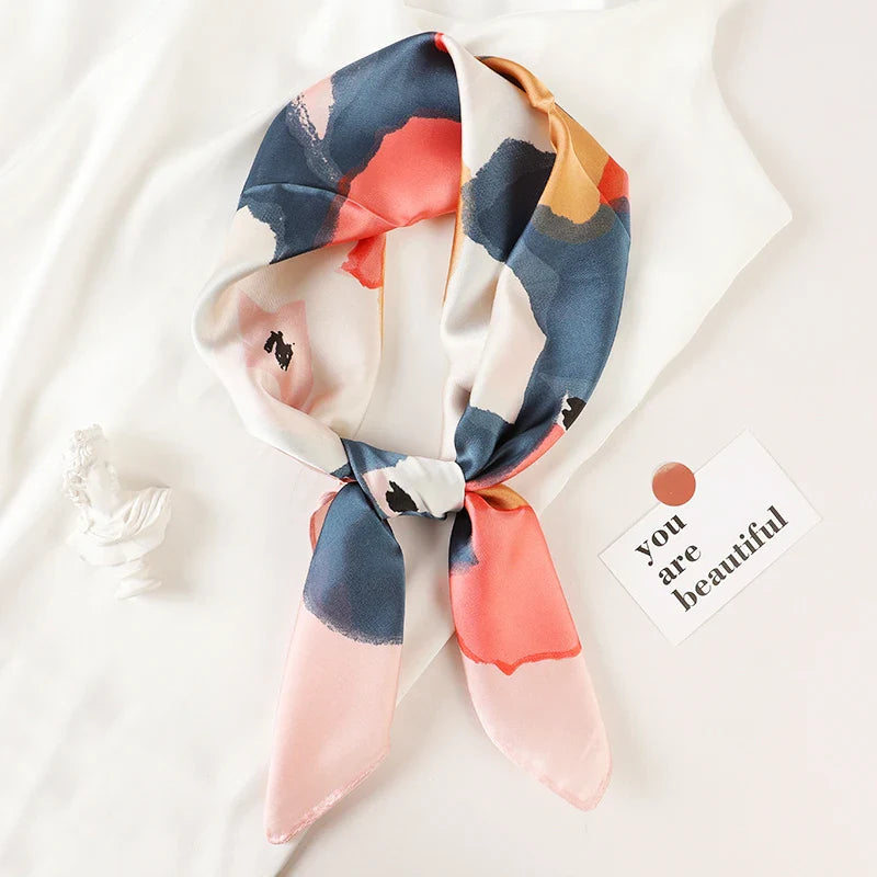 Luxury Brand Silk Satin Square Plaid Scarf