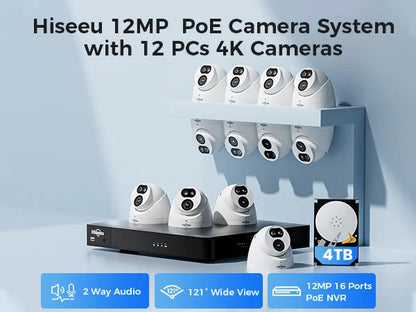 Hiseeu 4K 16-Channel POE NVR Security Camera System 8MP Surveillance Camera Kit with Color Night Vision