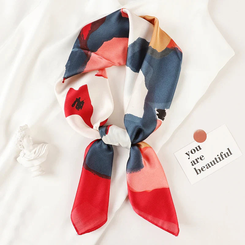 Luxury Brand Silk Satin Square Plaid Scarf
