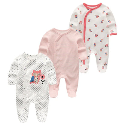 0-12Months Baby Rompers Newborn Pajamas Girls Boys 100% Cotton Long Sleeve 1/2/3 Pieces