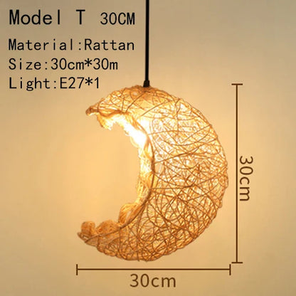 Bamboo Hand Knitted Wood Rattan Creative Hanging Lamp Light Fixture