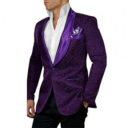 White Pattern Groom Tuxedos Shawl Satin Lapel Men Suits 2 Pieces Wedding Bridegroom ( Jacket + Pants + Tie  )