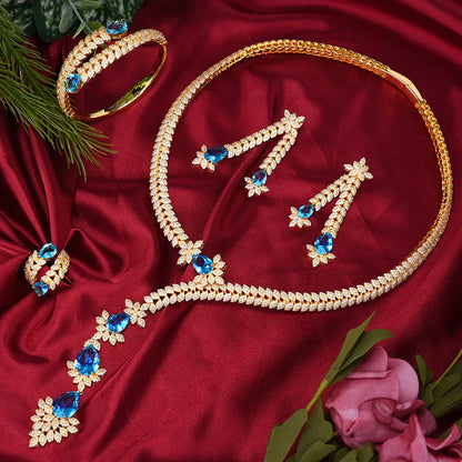 4PCS Green CZ Luxury African Dubia Jewelry Set
