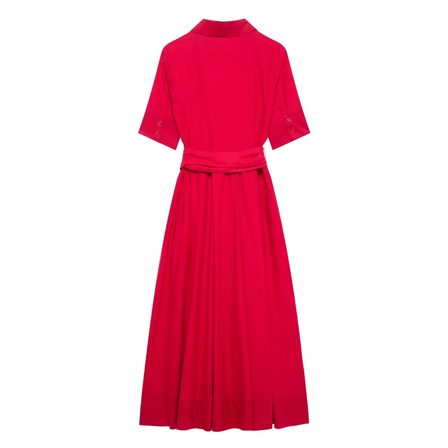 Women's Spring and Summer Classic Light Luxury Belted Shirt Collar Short-Sleeve Poplin Dress