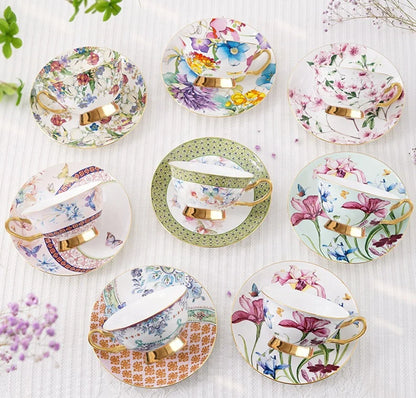 Floral Gold Fine Bone China Porcelain Tableware Coffee & Tea Set Cups and Saucers