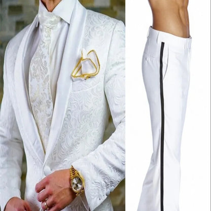 Groom Tuxedos Shawl Satin Lapel Men Suits 2 Pieces Wedding Bridegroom (Jacket + Pants + Tie)