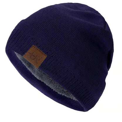 Unisex Solid Color Knitted Hats For Men & Women Beanie Cap Fur Warm Lining