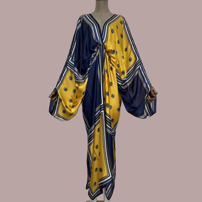 Sexy Silk Long Maxi Robe Women V-neck Bohemian Dress
