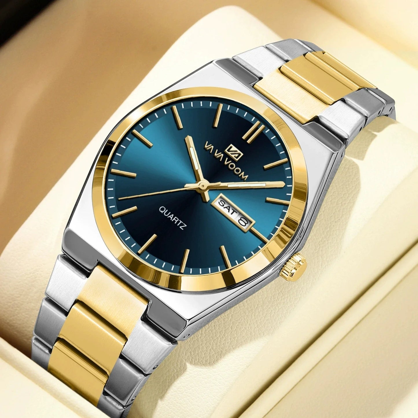 Luxury Quartz Men Wristwatch Waterproof Luminous Week Date Stainless Steel