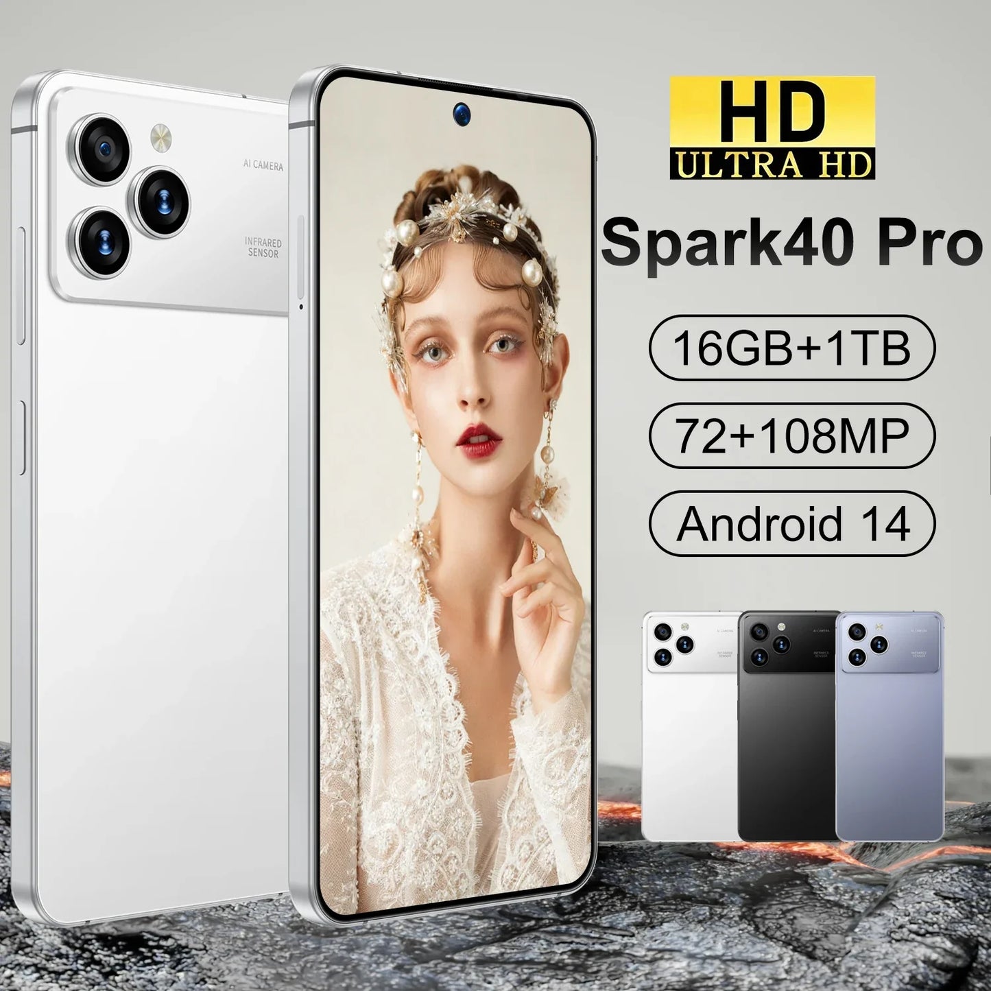 Spark40 Pro 7.3 Inch Android 14 5G LTE Deca Core 108MP HD LCD Dual SIM 16GB+1TB Spanish Smartphone
