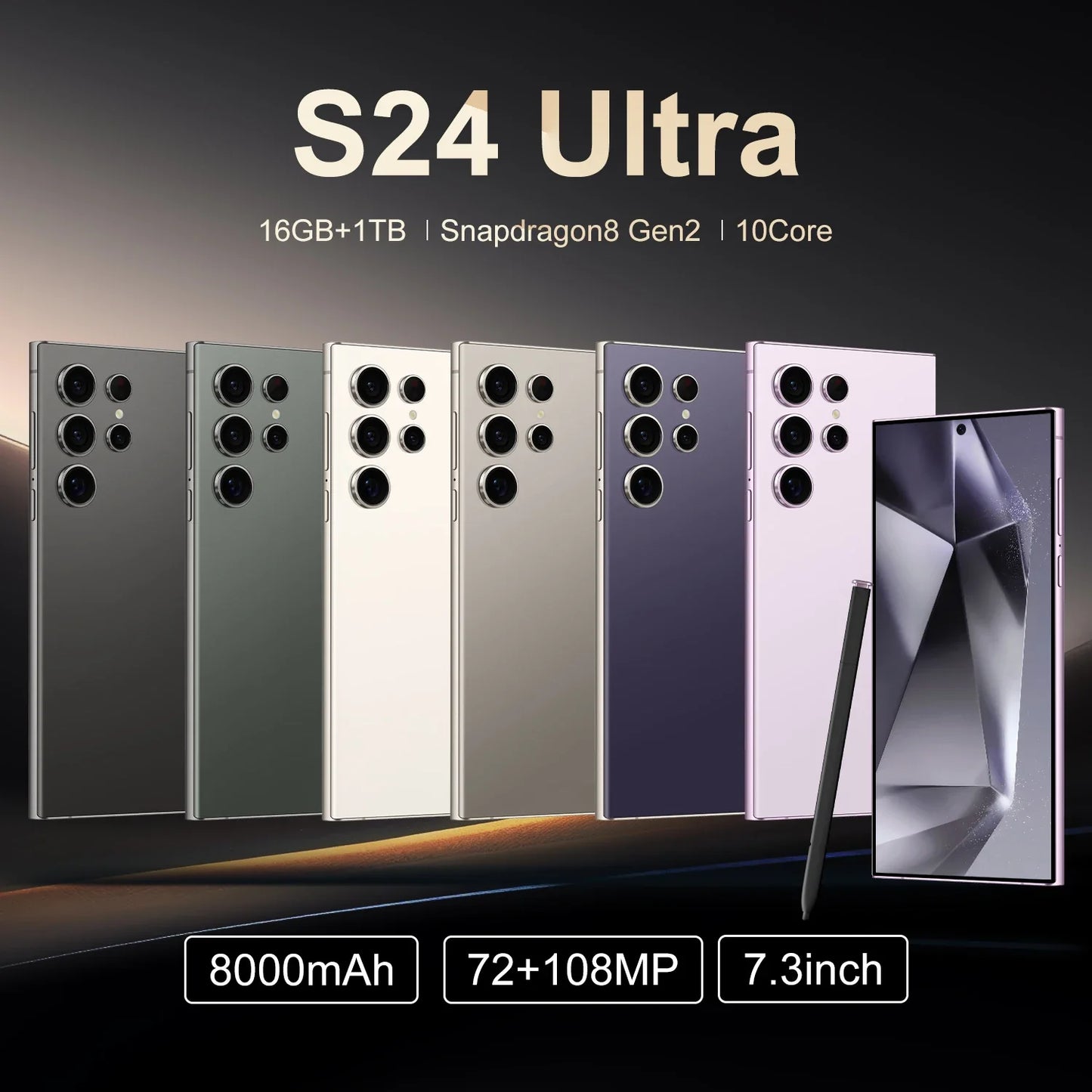 2025 S24 Ultra 7.3 5G Smartphone 16GB+1TB Android HD LCD 65W S Pen Mobile Gaming Phone with WIFI French & Spanish LTE Cellular
