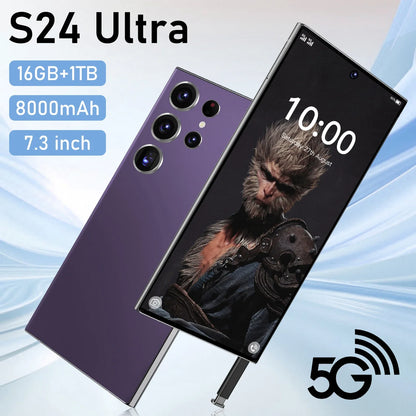 S24 Ultra 16GB+1TB Smart Android 8000mAh 5G Dual SIM Dual Standby Unlocked Smartphone Quad Core CPU HD 65W 16GB+512GB English
