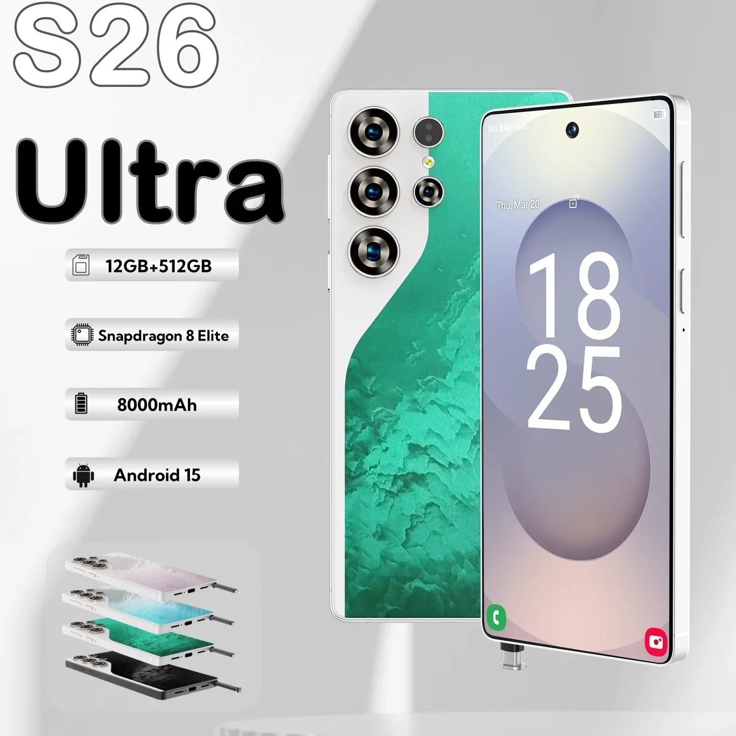 S26 Business Smartphone 5G Dual SIM 108MP Rear Camera Ultra HD Display 8000mAh Battery Octa Deca Core MTK Global 512GB Supports