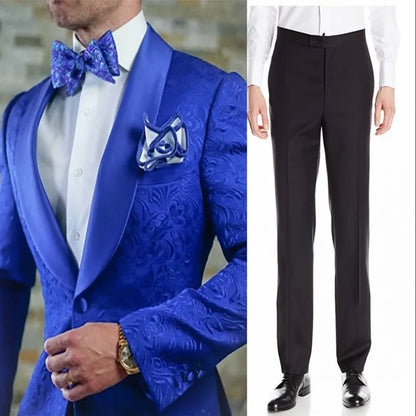 Groom Tuxedos Shawl Satin Lapel Men Suits 2 Pieces Wedding Bridegroom (Jacket + Pants + Tie)