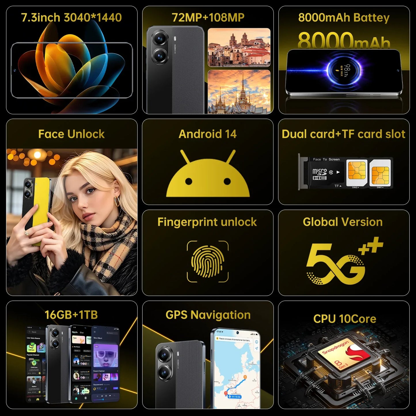 X7 Pro 16GB+1TB 5G LTE Dual-Slot Dual Standby Smart Android 14 6999mAh AMOLED 144Hz 108MP Rear Camera Smartphone
