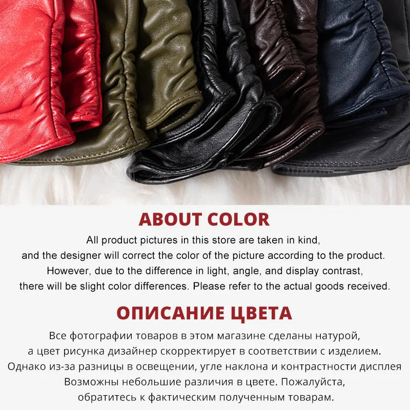 Classic pleated leather Women gloves