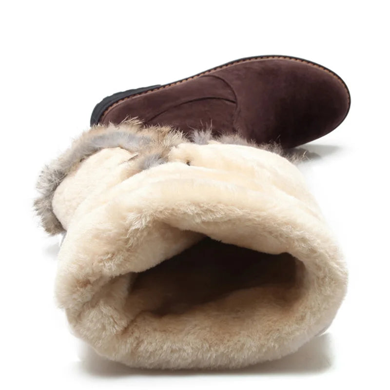 Women Warm Winter Snow Boots Shoes Suede Knee High Low heels Warm Fur