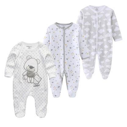 0-12Months Baby Rompers Newborn Pajamas Girls Boys 100% Cotton Long Sleeve 1/2/3 Pieces
