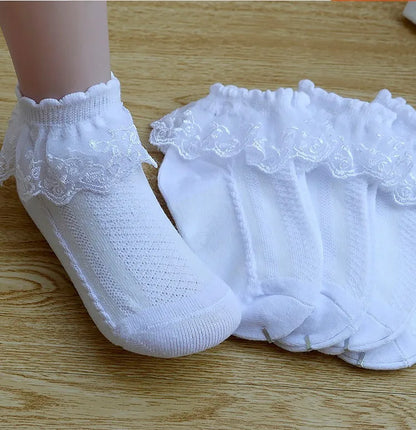 Breathable Cotton Socks with Ruffle Lace